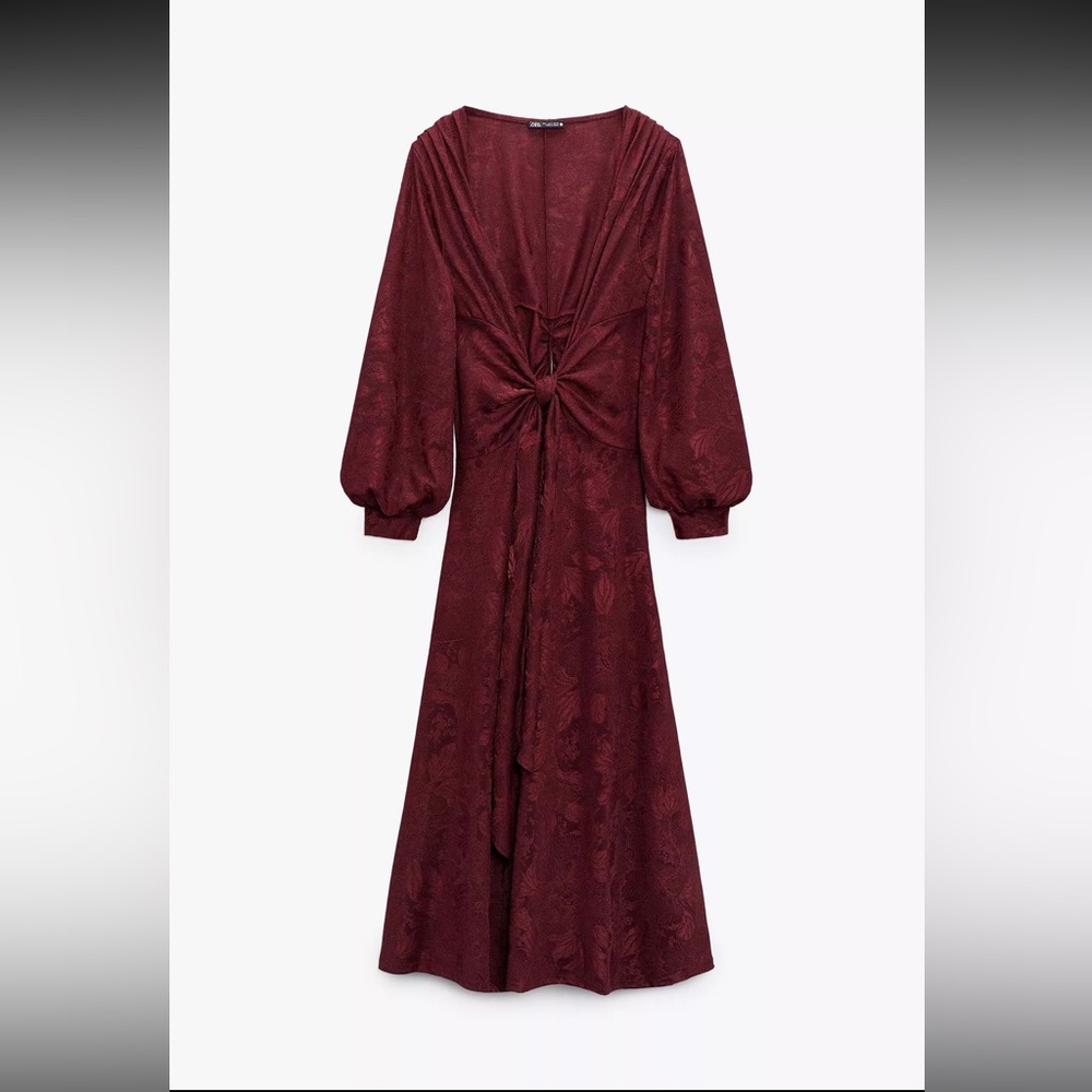 Zara Deep Red Patterned midi dress